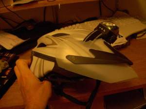 Visor cut from a gallon water jug