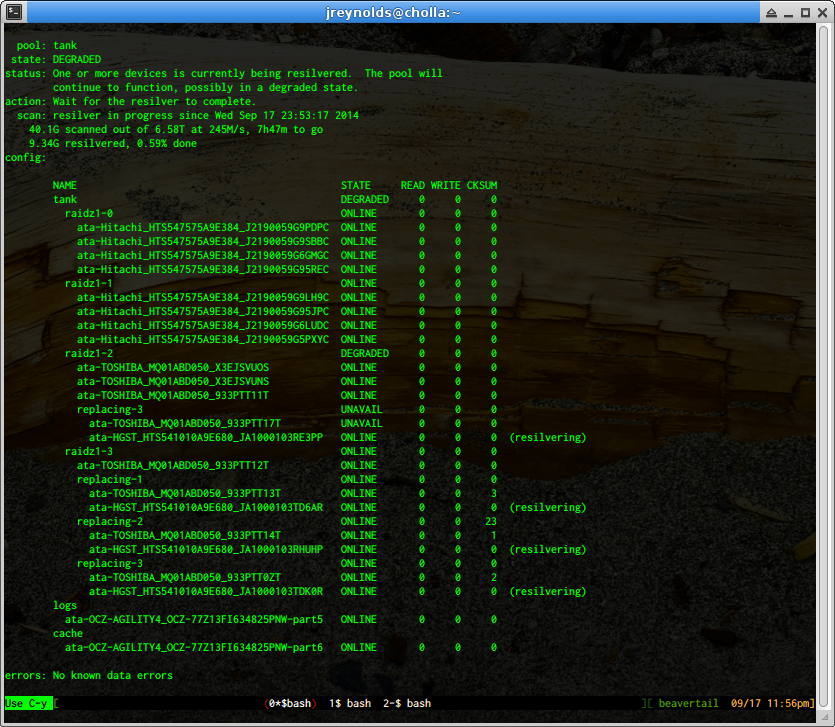 Replacing four bad drives at once.